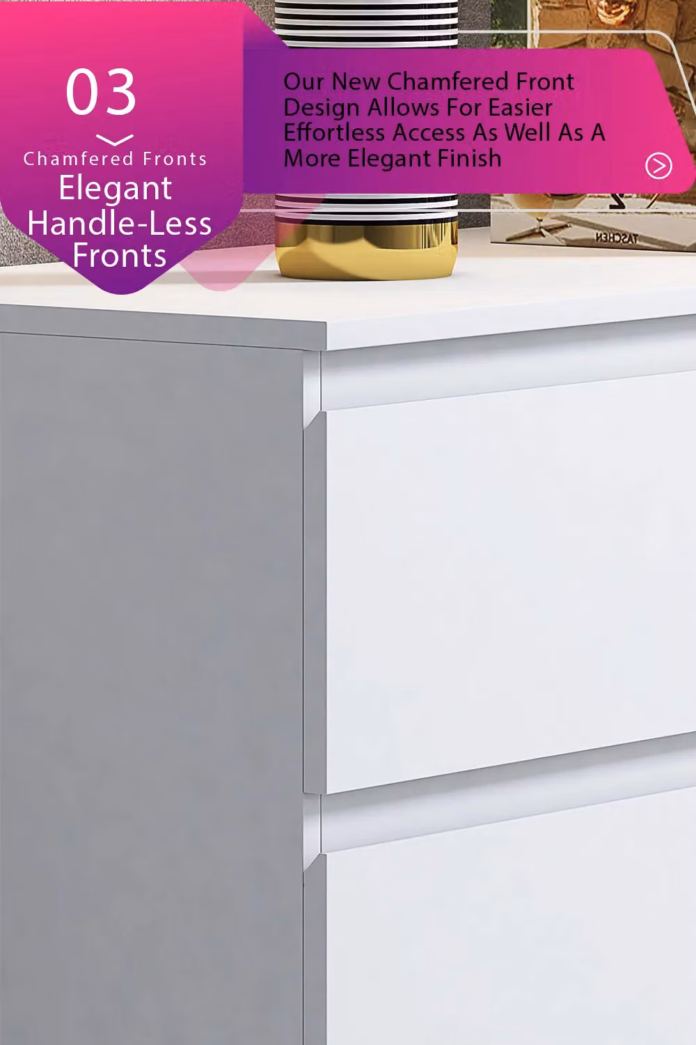 FWStyle Stora Matt 6 Drawer Chest in White, H 77 x W 110 x D 40 cm – 2
