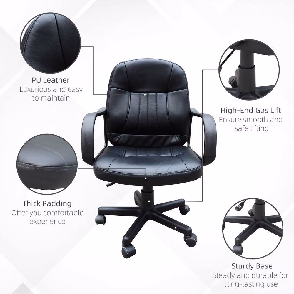 STILVORA Black Synthetic Leather Swivel Executive Office Chair with Armrests and Castors, W/D/H: 59.5 x 60 x 150 cm – 5