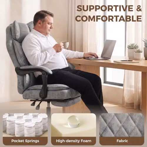 HOMCOM Executive Office Chair in Grey with Headrest and Lumbar Support – 5
