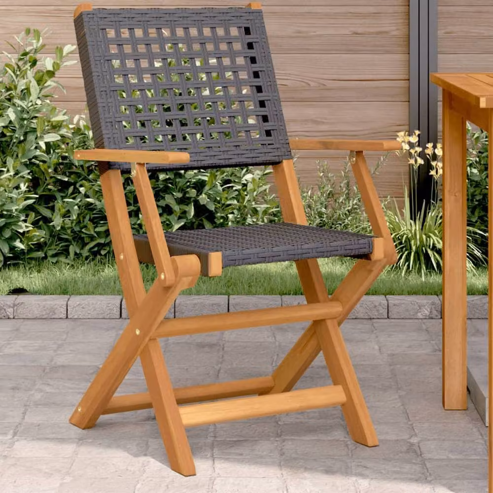 Berkfield Home Set of 2 Black Acacia Wood and Poly Rattan Garden Chairs – 2