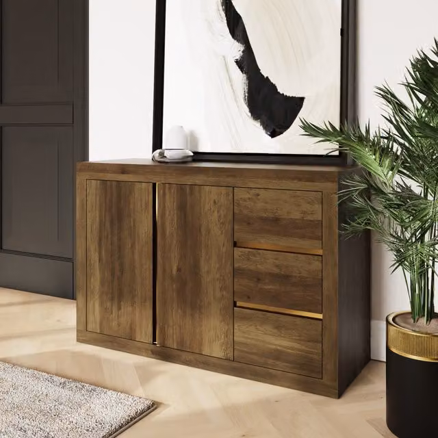 GFW Astley Modern Sideboard in Knotty Wild Oak and Gold