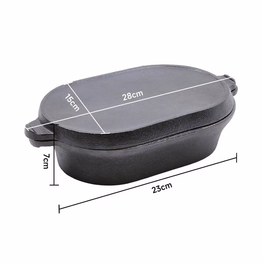 Kelvenix Pre-Seasoned Black Cast Iron Oval Braiser Casserole with Grill Lid – 2