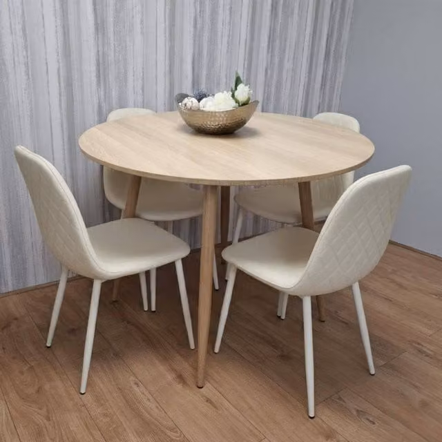 Kosy Koala Modern Round Dining Table and 4 Chairs Set in Brown and Beige