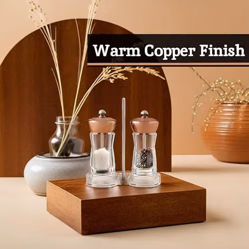 Premier Manual Salt and Pepper Shaker Set with Stand in Copper and Bronze – 4