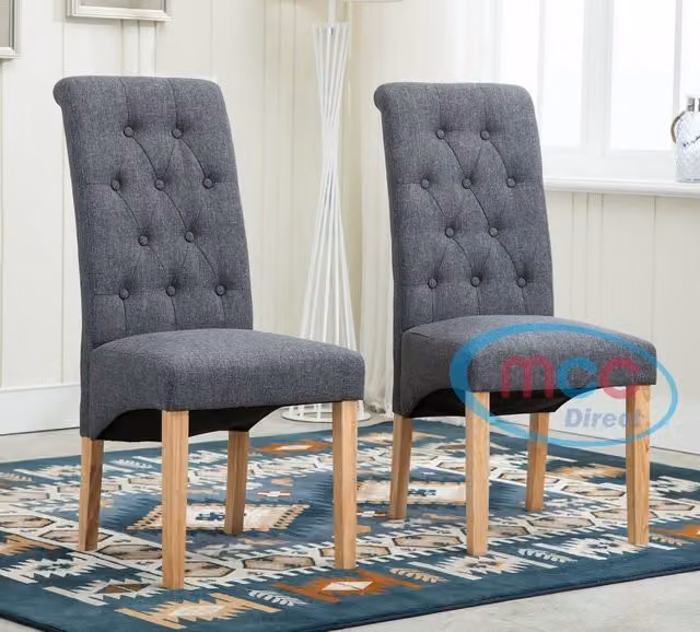 MCC Direct Set of 2 Top Scroll High Back Fabric Dining Chairs in Grey – 1