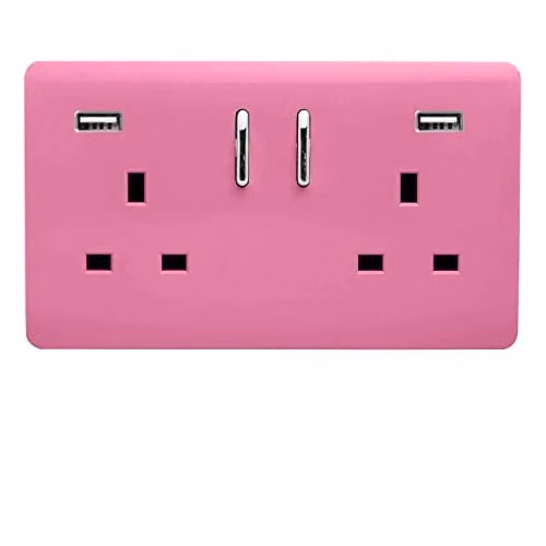 Trendi 2 Gang 13 Amp USB Switched Flush Socket with Plate in Pink
