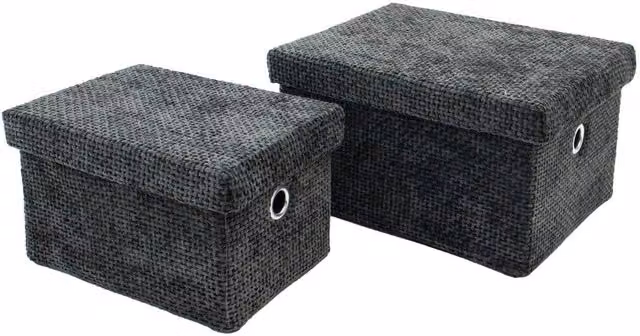 JVL Metro Set of 2 Fabric Rectangular Lidded Storage Baskets with Handles, Black or Grey, W/D/H: 29.0 x 23.0 x 16.0 cm – 4