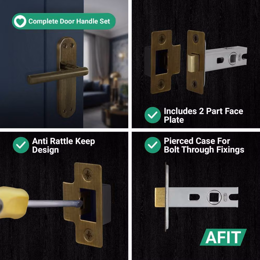 AFIT T-Bar Antique Brass Internal Handles with Latch Backplate, Bronze, 4 Pairs, W/D/H: 150 x 150 mm – 4