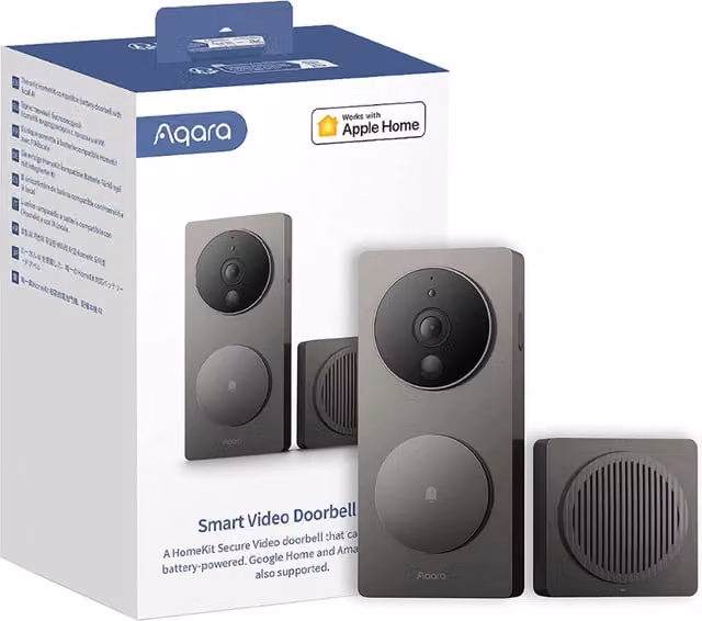 Aqara Smart Home Video Doorbell with Facial Recognition and Chime in Black or Grey