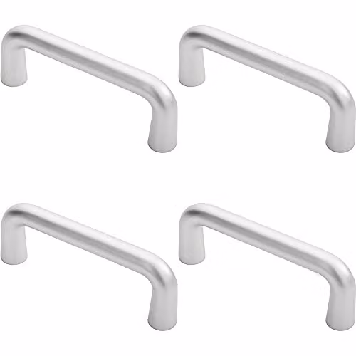 Loops 4 Pack Rounded D Shaped Bar Handle in Brushed Silver Aluminium, 150mm Length