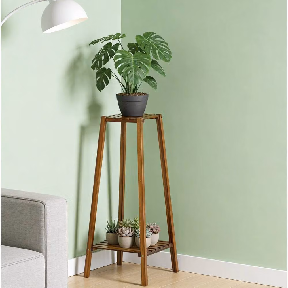 KORVIXA Trapezoidal Solid Wood Plant Stand in Brown – 3
