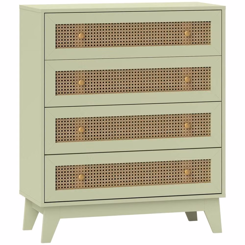 Wyld Haus Raritte 4 Drawer Chest in Green with Rattan Style Woven Panels – 2