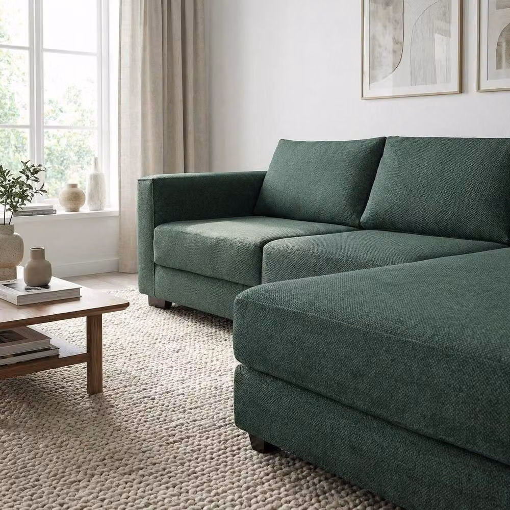 Abakus Direct Kaizer L-Shaped Corner Sofa in Green Bouclé Fabric, Right Facing – 5