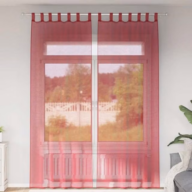 Berkfield Home Red Transparent Voile Curtains with Rod Pockets, 2 Pack, W: 140 cm, H: 260 cm