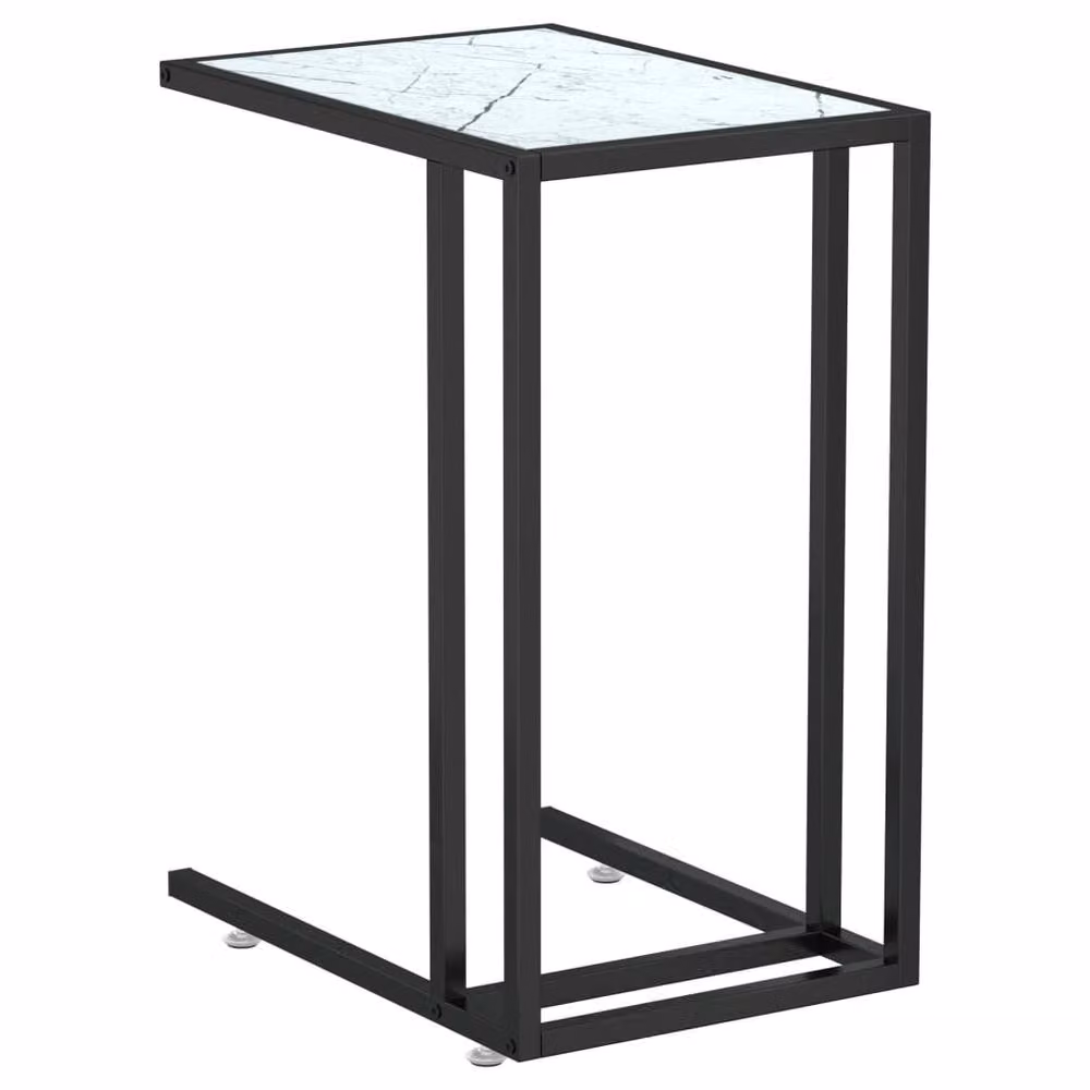 Berkfield Home Modern Computer Side Table with White Marble Effect and Tempered Glass, W/D/H: 50 x 35 x 65 cm – 3