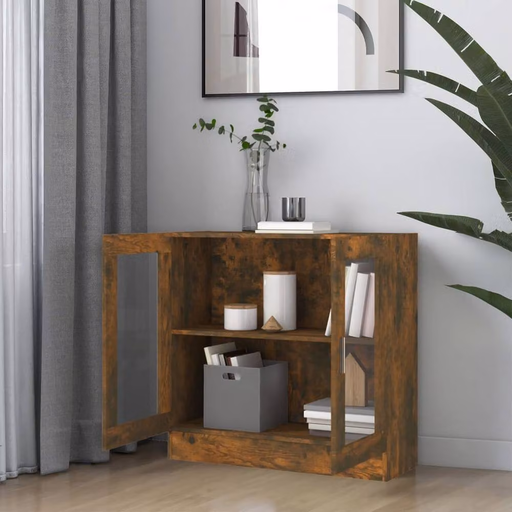 Berkfield Home Vitrine Cabinet in Smoked Oak Brown with Glass Doors, W: 82.5 cm, D: 30.5 cm, H: 80 cm – 3