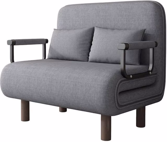 PAWNORA Double Fabric Sofa Bed in Grey with Metal Frame