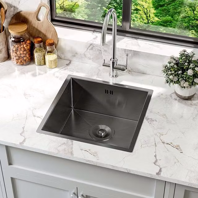Living and Home Black and Silver Single Bowl Stainless Steel Drop-in Kitchen Sink