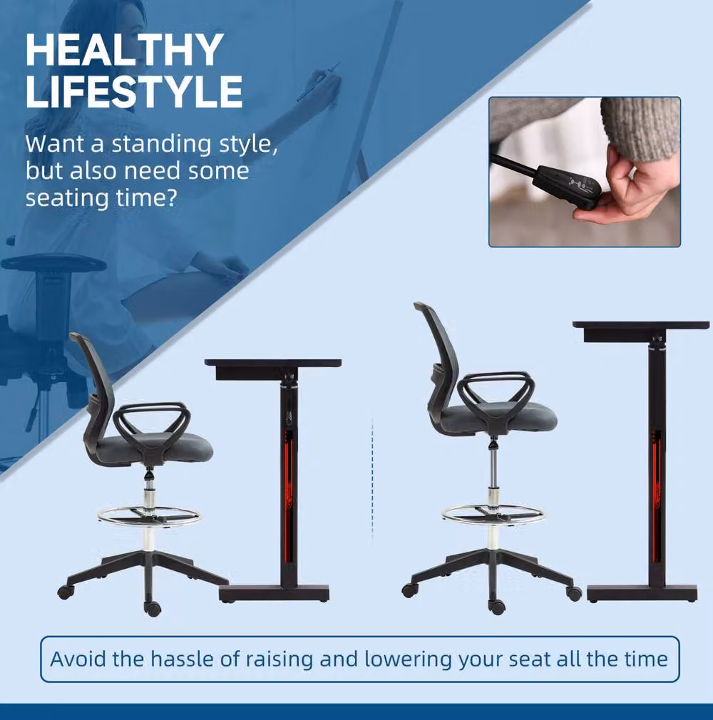 STILVORA Grey Fabric Mesh Tall Office Task Chair with Footrest and Armrests – 3