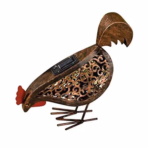 Marco Paul Solar Hen Garden Ornament Set in Copper with LED Warm White Light – 3