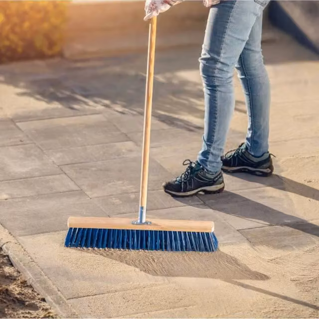 PAWNORA Stiff Garden Broom with Wood Handle, Blue and Multicolour, Width: 60 cm