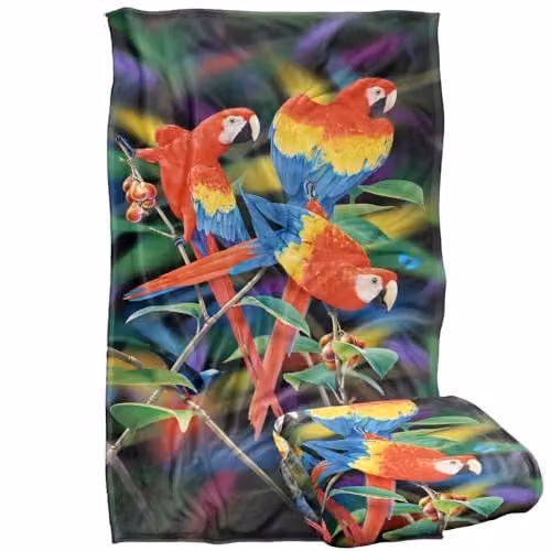 JQ Licensing Royce Mcclure Macaws Silky Touch Super Soft Multicolour Fleece Throw Blanket W/D/H: 91 x 147 cm