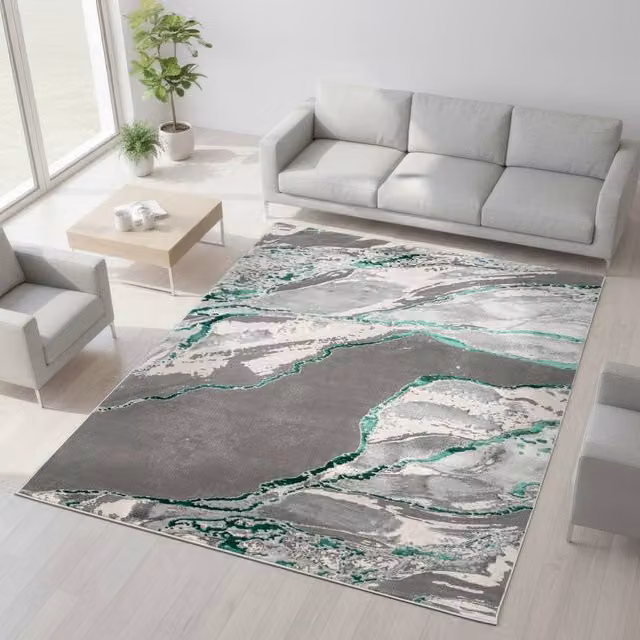 Smart Living Parma Modern Carved Abstract Rug in Green and Grey, W: 80 cm, L: 150 cm