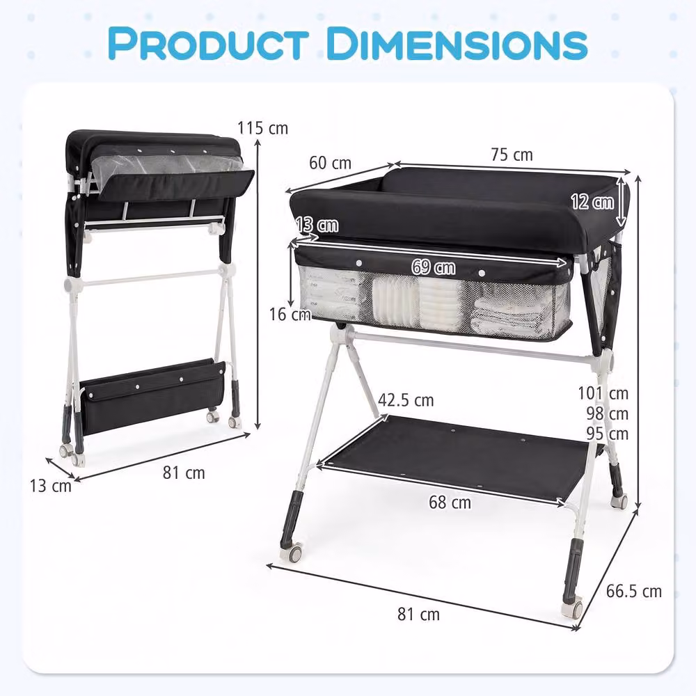CASART Foldable Baby Diaper Changing Table and Nursery Organiser with Storage Basket in Black – 2