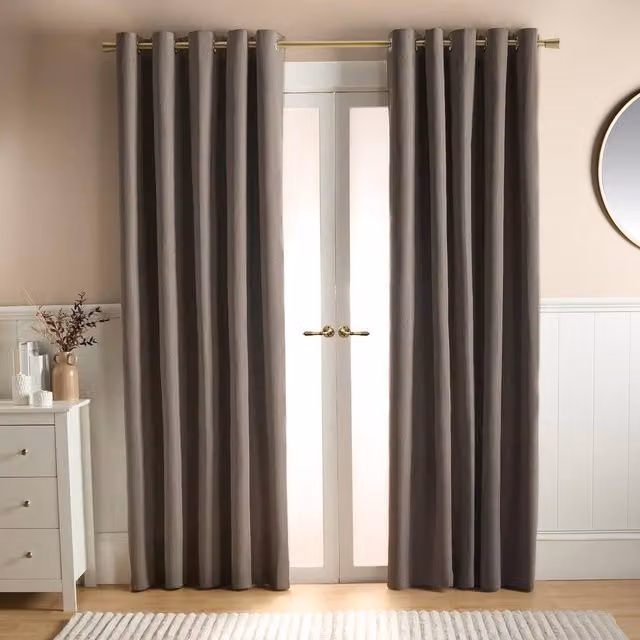 OHS Woven Texture Pair of Eyelet Blackout Curtains in Taupe, Width: 229 cm, Drop: 229 cm – 1