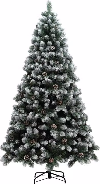 HOMCOM 7ft Artificial Pine Christmas Tree with 1152 Branch Tips, Realistic Hinged Design with Pinecones and Steel Base, Green – 1