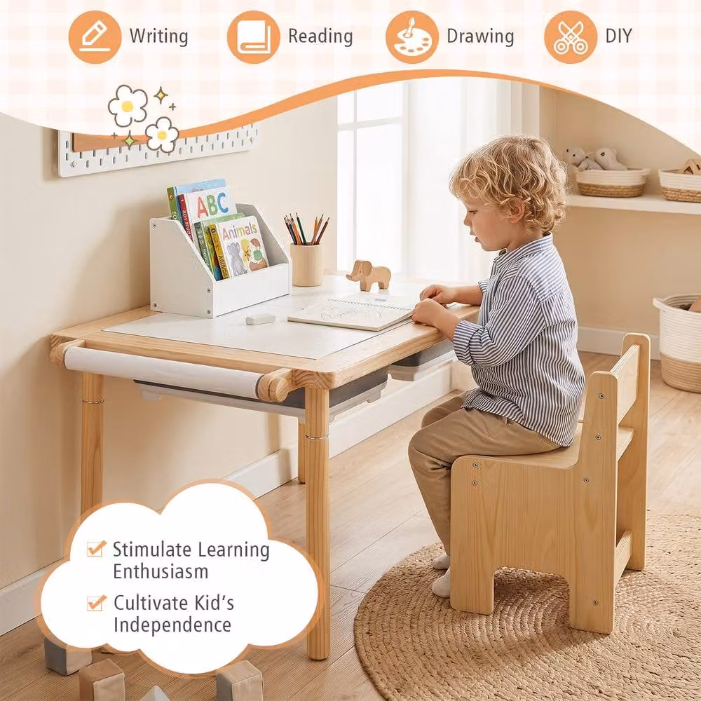 CASART Adjustable Height Sensory Table Set in Natural Wood for Children Aged 3 to 6 Years – 2