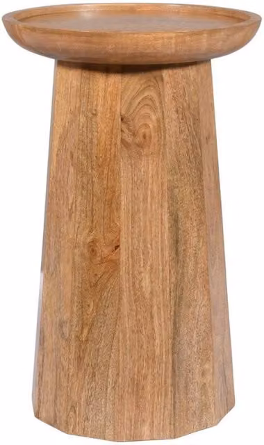 Elm Home And Garden Round Side Table in Brown Solid Mango Wood with Light Oak Finish