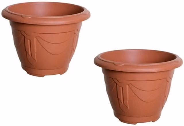 Whitefurze Terracotta Round Venetian Decorative Plastic Garden Planter, Orange and Brown, Diameter: 43 cm