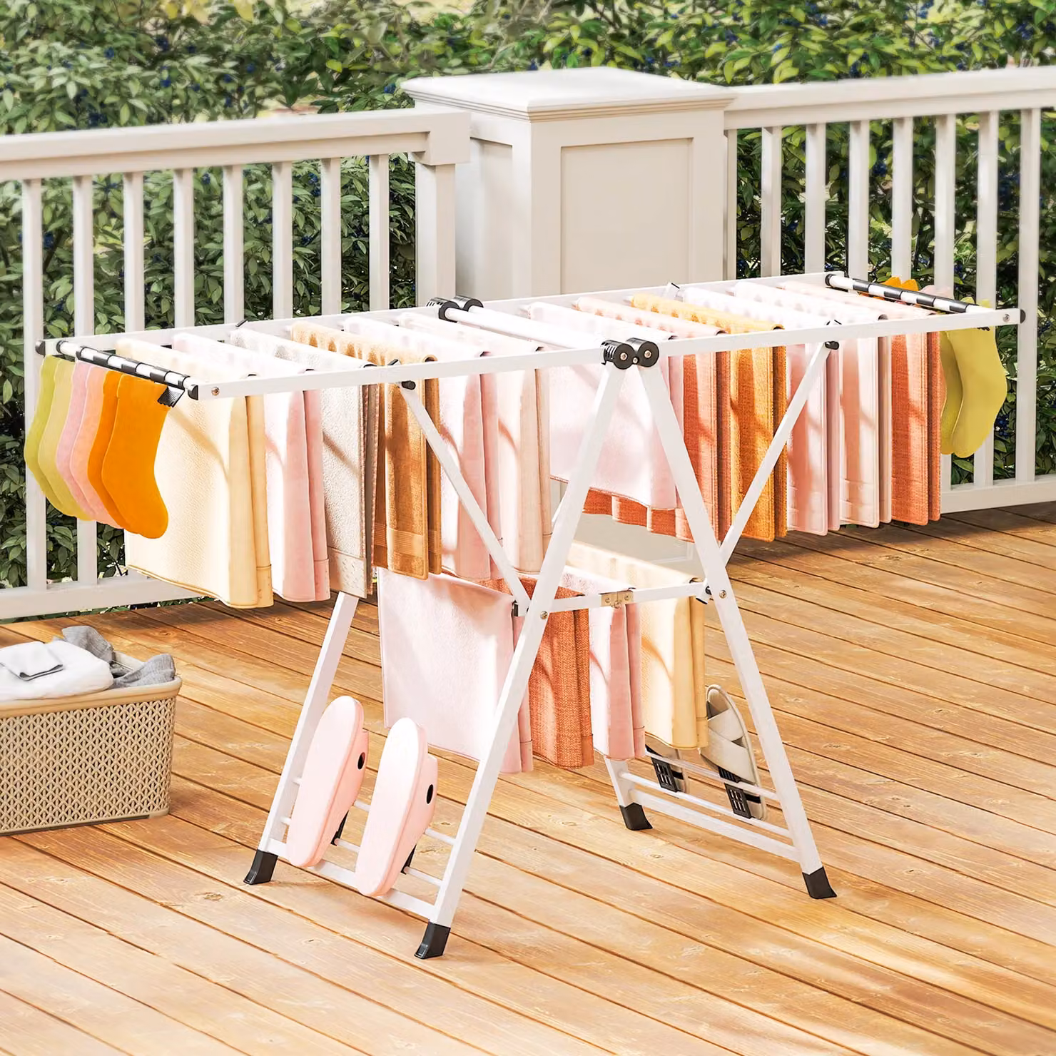 Gymax Foldable Metal Laundry Drying Rack with Sock Clips in White – 2