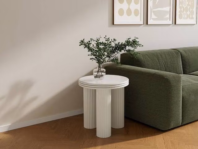 Vente-unique RAVOKA Metal Side Table in Cream, Height: 45 cm, W/D/H: 40 x 40 x 45 cm
