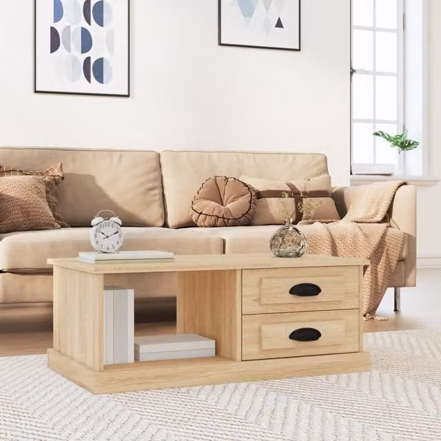 Berkfield Home Sonoma Oak Coffee Table in Brown, W/D/H: 90 x 50 x 35 cm