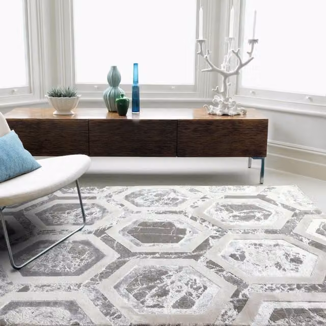 The Rug Shop UK Modern Abstract Area Rug in Metallic Silver, W/D: 200 x 290 cm