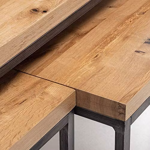Julian Bowen Brooklyn Rectangular Nesting Coffee Tables in Oak and Metal – 4