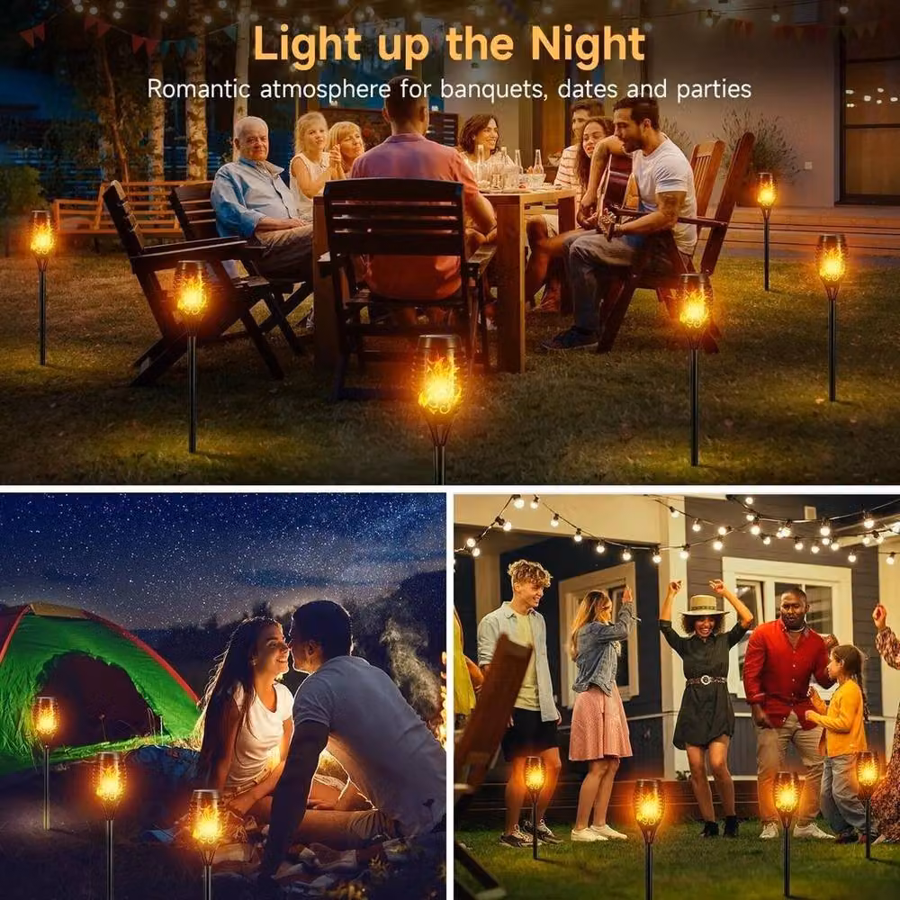 FLAVORA Set of 4 Solar Flame Effect Outdoor Stake Lights in Black for Garden and Path – 3