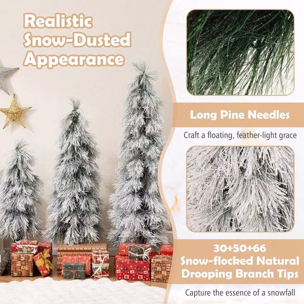 EONLION Snow Flocked Artificial Christmas Tree Set in White and Multicolour, Height: 152.4 cm – 3