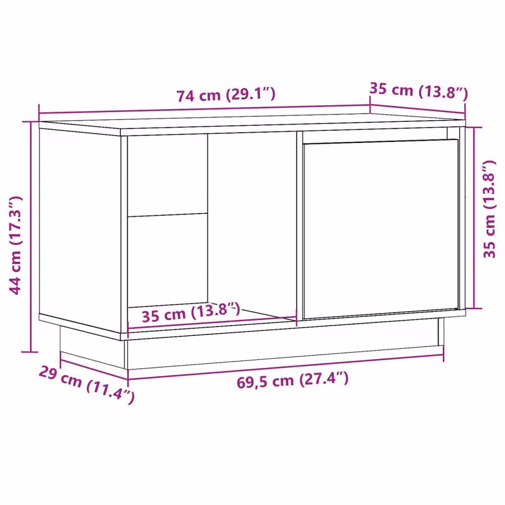 Berkfield Home Honey Brown Solid Wood Pine TV Cabinet W: 74 cm, D: 35 cm, H: 44 cm – 7