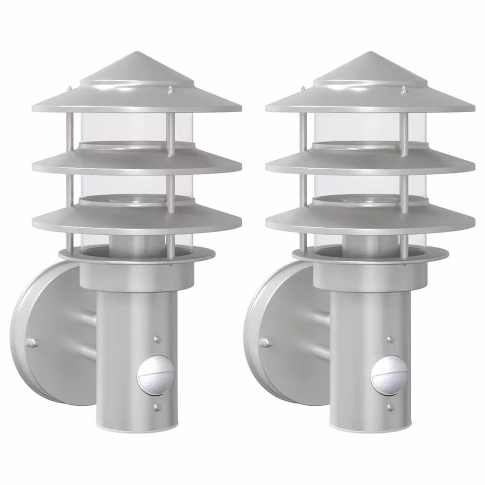 Berkfield Home Set of 2 Silver Stainless Steel Outdoor Wall Lights with Motion Sensor and Timer – 2