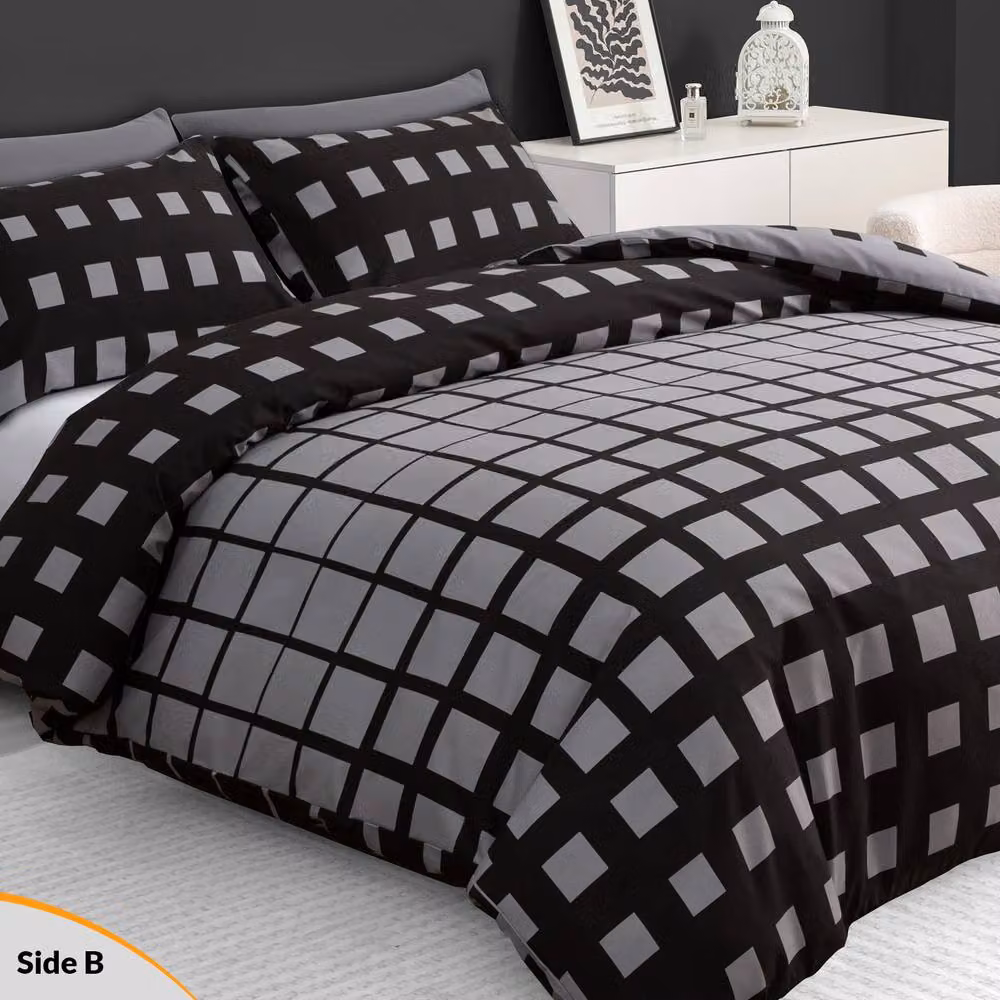Grace 4 Piece Microfibre Reversible Duvet Cover Set with Matching Fitted Sheet in Black or Grey, W/D/H: 200 x 200 cm – 12