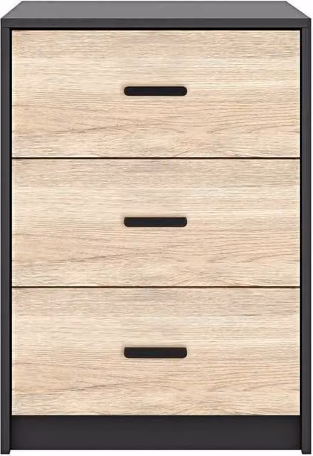 FORGEVIO Modern Bedroom Bedside Cabinet with Drawers in Black and Light Oak – 1