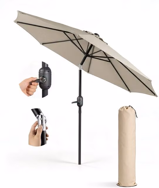 Keplin 2.7m Tilting Parasol Umbrella in Beige with Steel Frame and Polyester Canopy