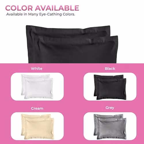 Snug City Luxury 200 Thread Count Cotton Pillowcase Pair in Black with Envelope Closure, W: 48 cm, H: 74 cm – 6