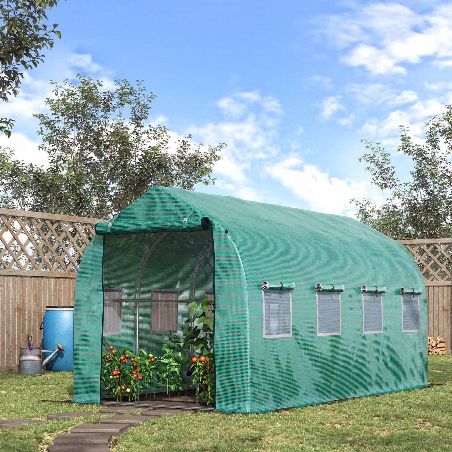 Outsunny Galvanised Steel Polytunnel Greenhouse with Windows and Door in Green, W: 4 m, D: 2 m – 2