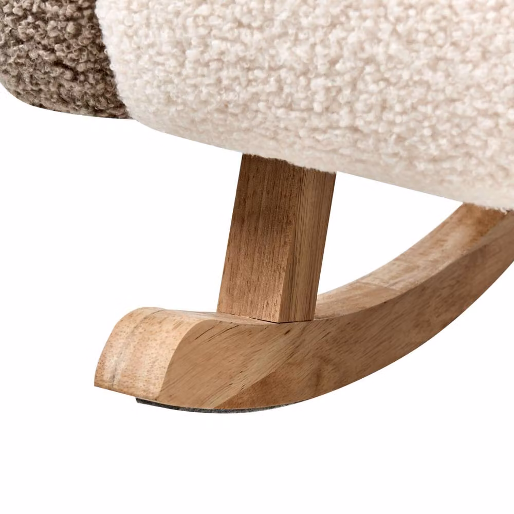 Wyld and Coco Kids Bouclé Rocking Chair in Beige with Cloud Armrests and Solid Rubberwood Legs – 3