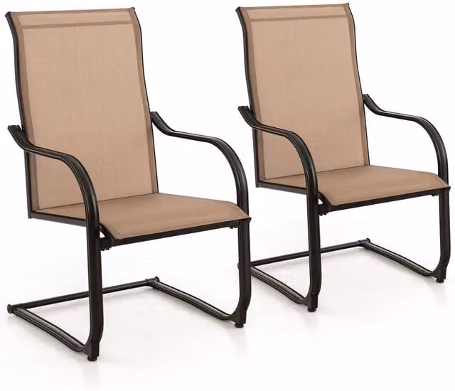 Costway Set of 2 Brown C-Spring Motion Outdoor Dining Chairs with High Back and Armrests