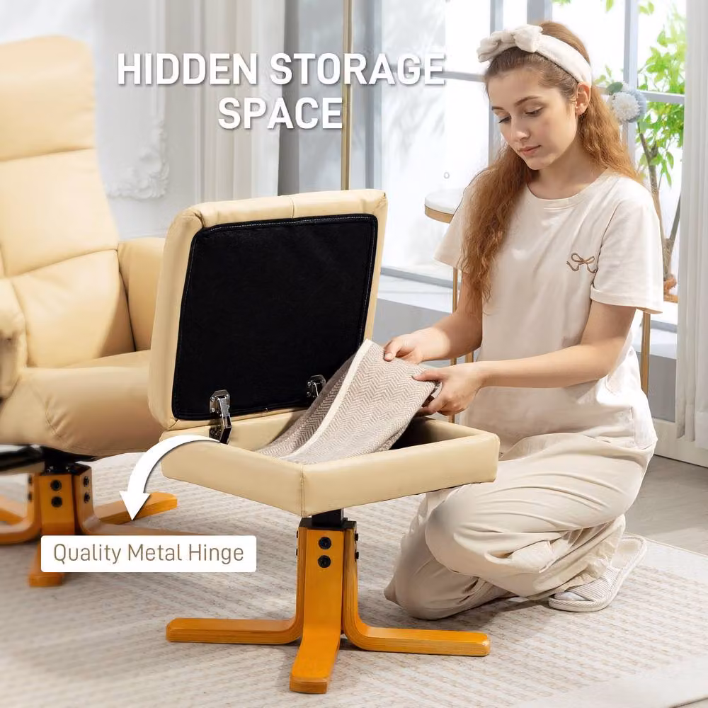 STILVORA Beige Synthetic Leather Recliner Chair with Integrated Storage and Ottoman – 3